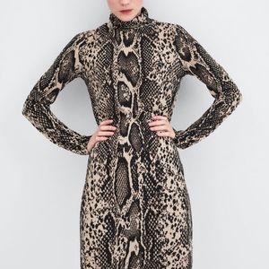 New ZARA Snake Animal Print Midi Turtleneck Bodicon Dress Sz Medium